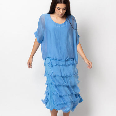Silk Frill Dress | Cornflower