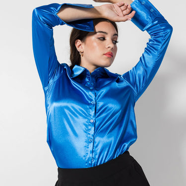 Luxe Satin Shirt | Cobalt