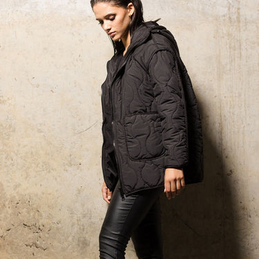 Quilted Hooded Puffer Coat | Black