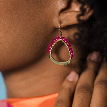 Beaded Triangle Earrings | Pink