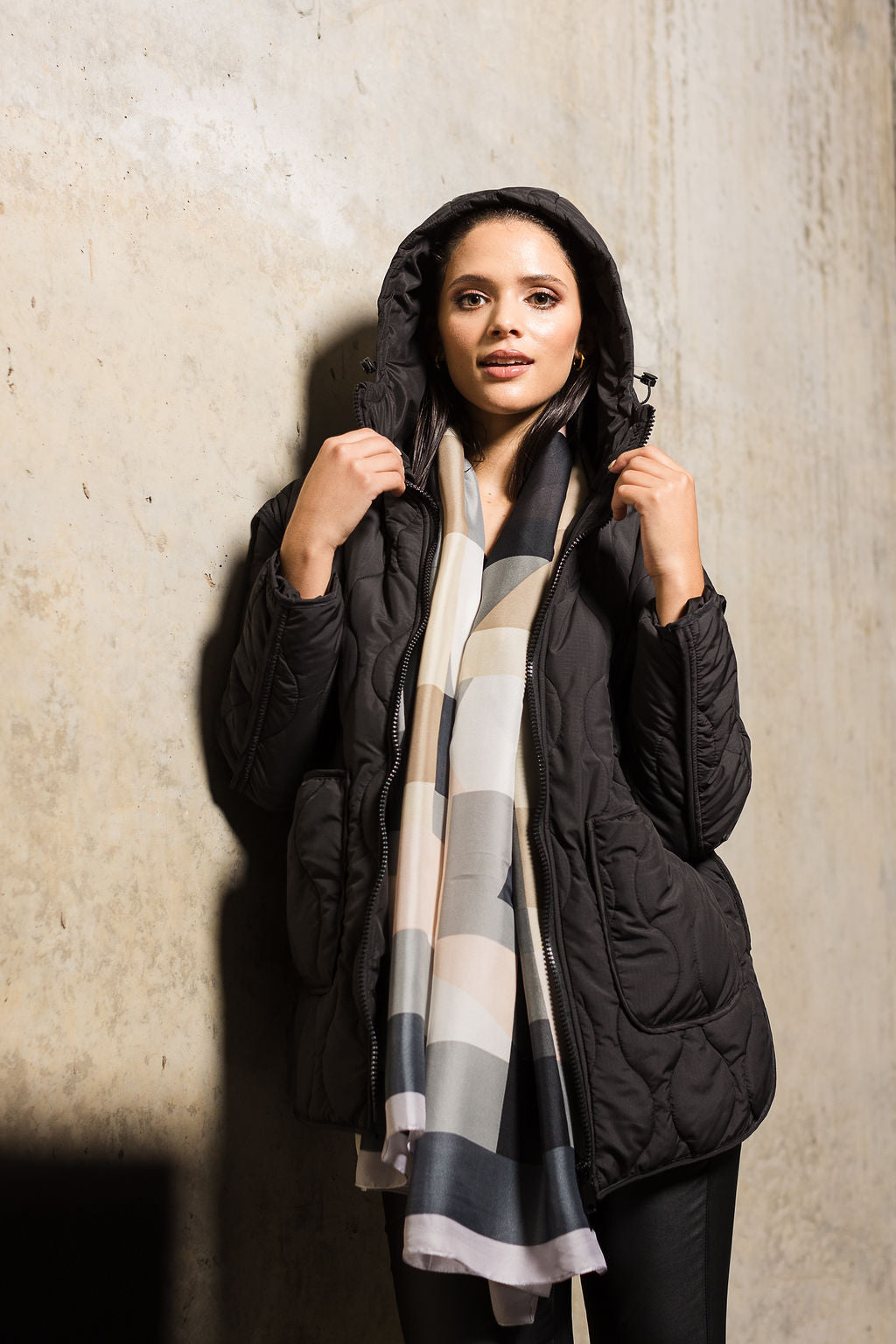 Quilted Hooded Puffer Coat | Black