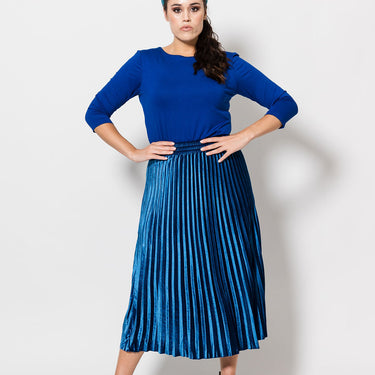 Pleated Velour Skirt | Blue