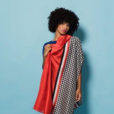 Large Silky Scarf | Houndstooth Red/Black