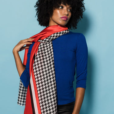 Large Silky Scarf | Houndstooth Red/Black