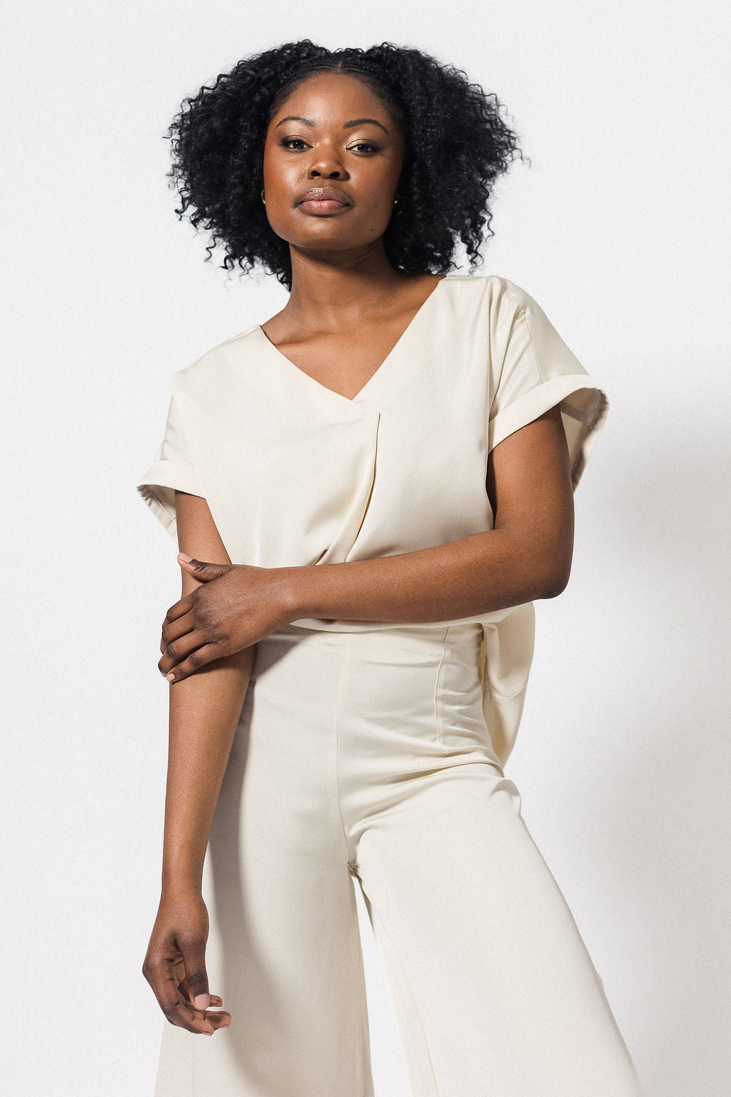 Boxy V-neck Top | Cream