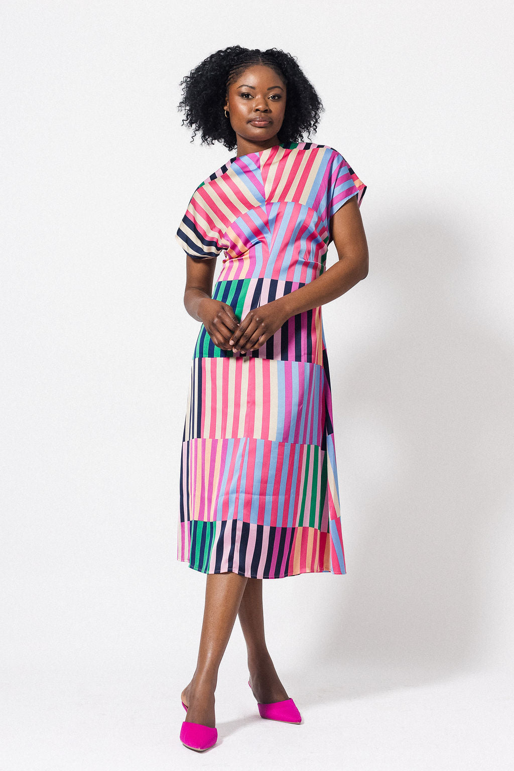 High Neck Dress | Multi Stripe