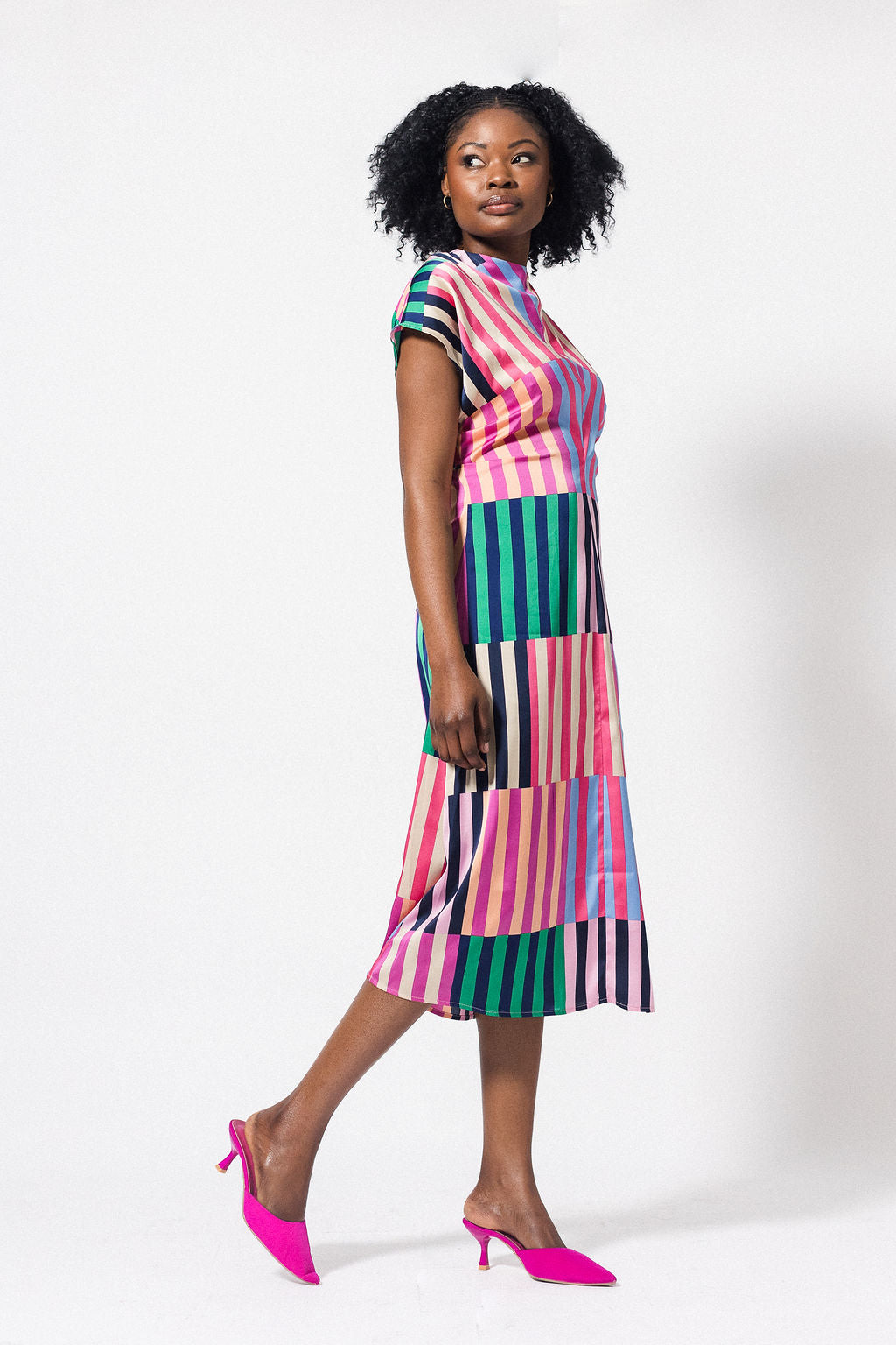 High Neck Dress | Multi Stripe