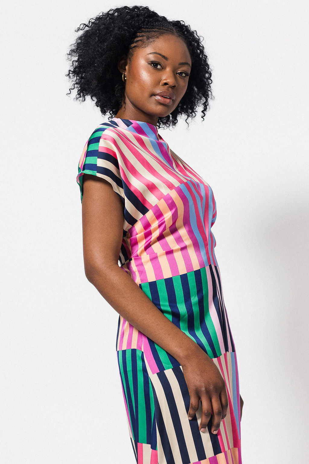 High Neck Dress | Multi Stripe