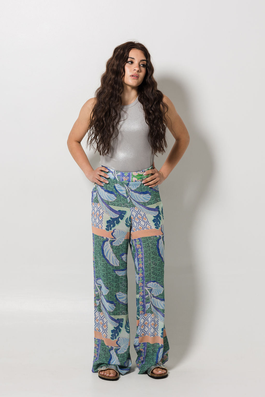 Wide Leg Pant | Green Chiffon