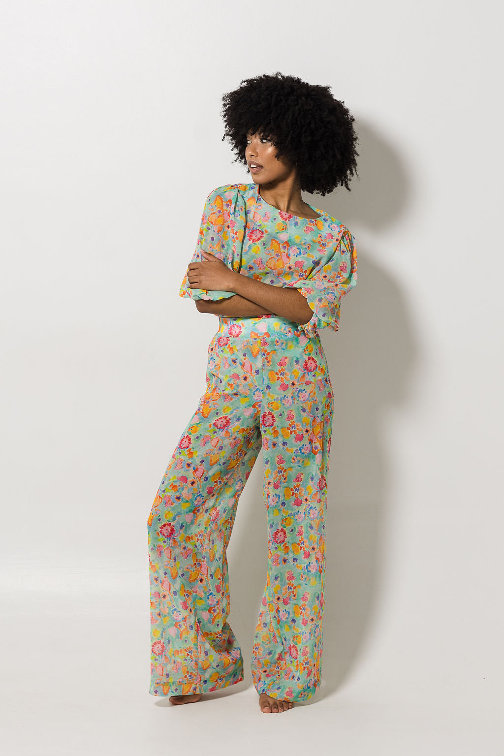 Wide Leg Pants | Floral Georgette