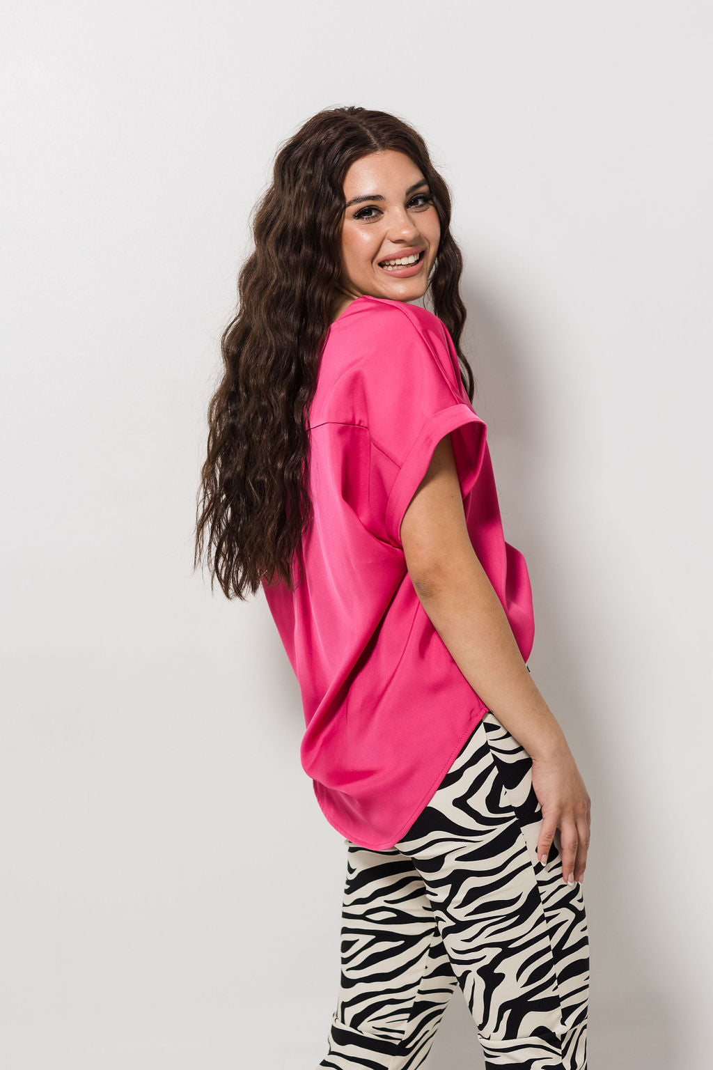 Boxy V-neck Top | Pink