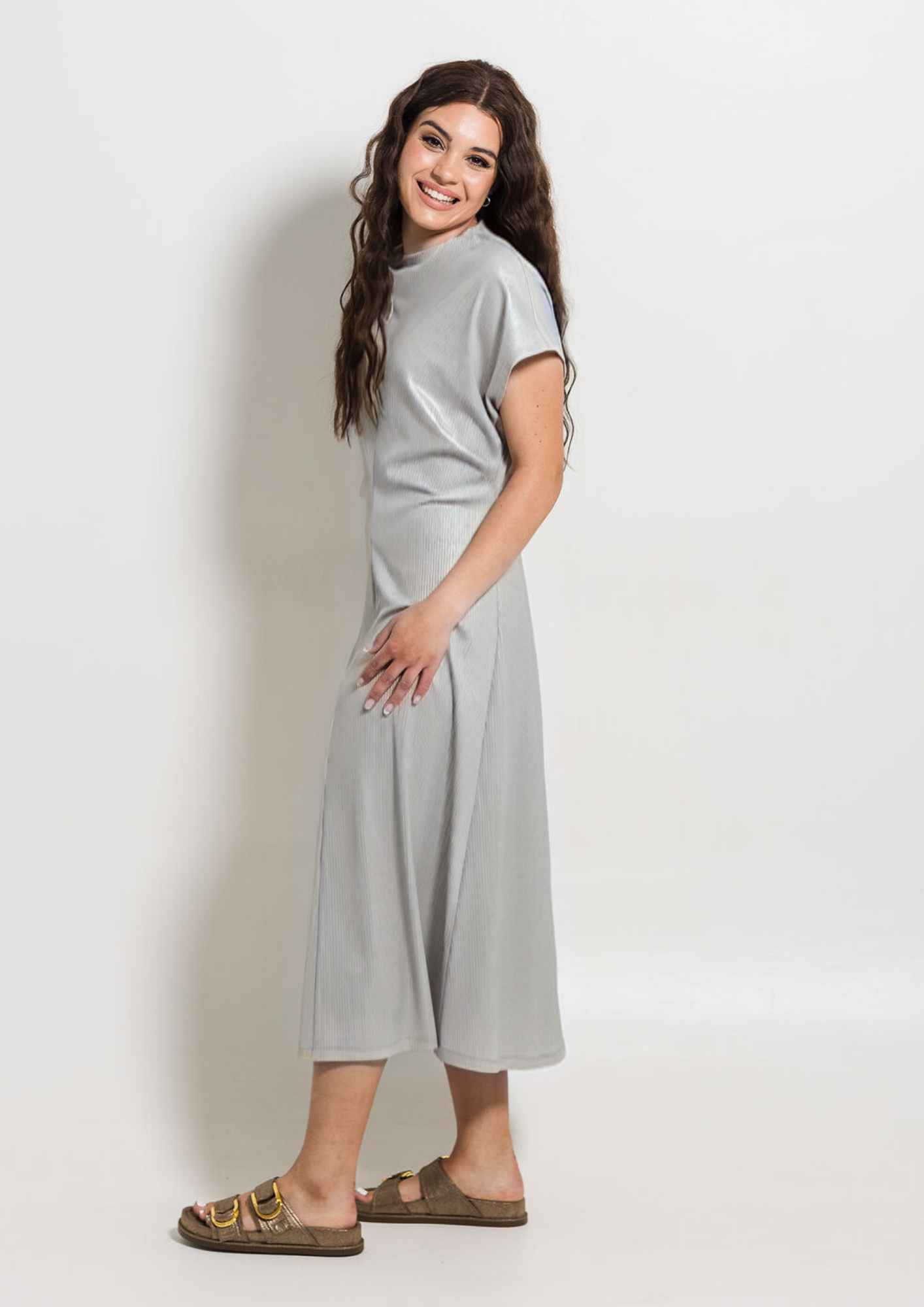 High Neck Dress | Silver Ribbing